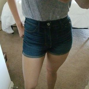 Dark wash high-waisted shorts
